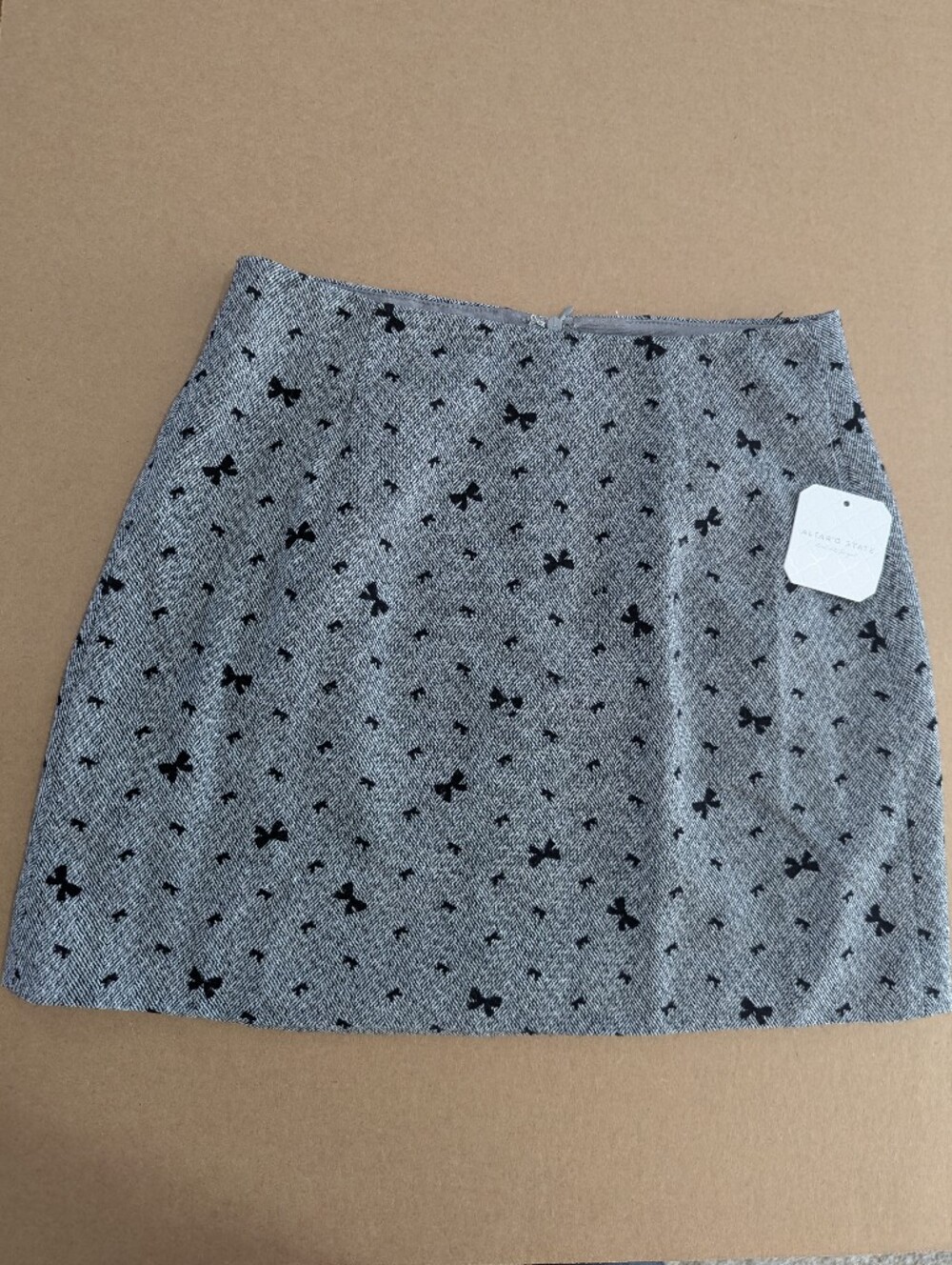 Altar'd State Mini Gray Tweed Black Bow Print Skirt Sz S *NWT SonCute Coquette